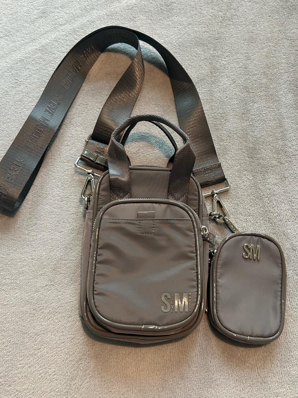 Steve Madden Brown Nylon Crossbody Organizer with Removable Pouch